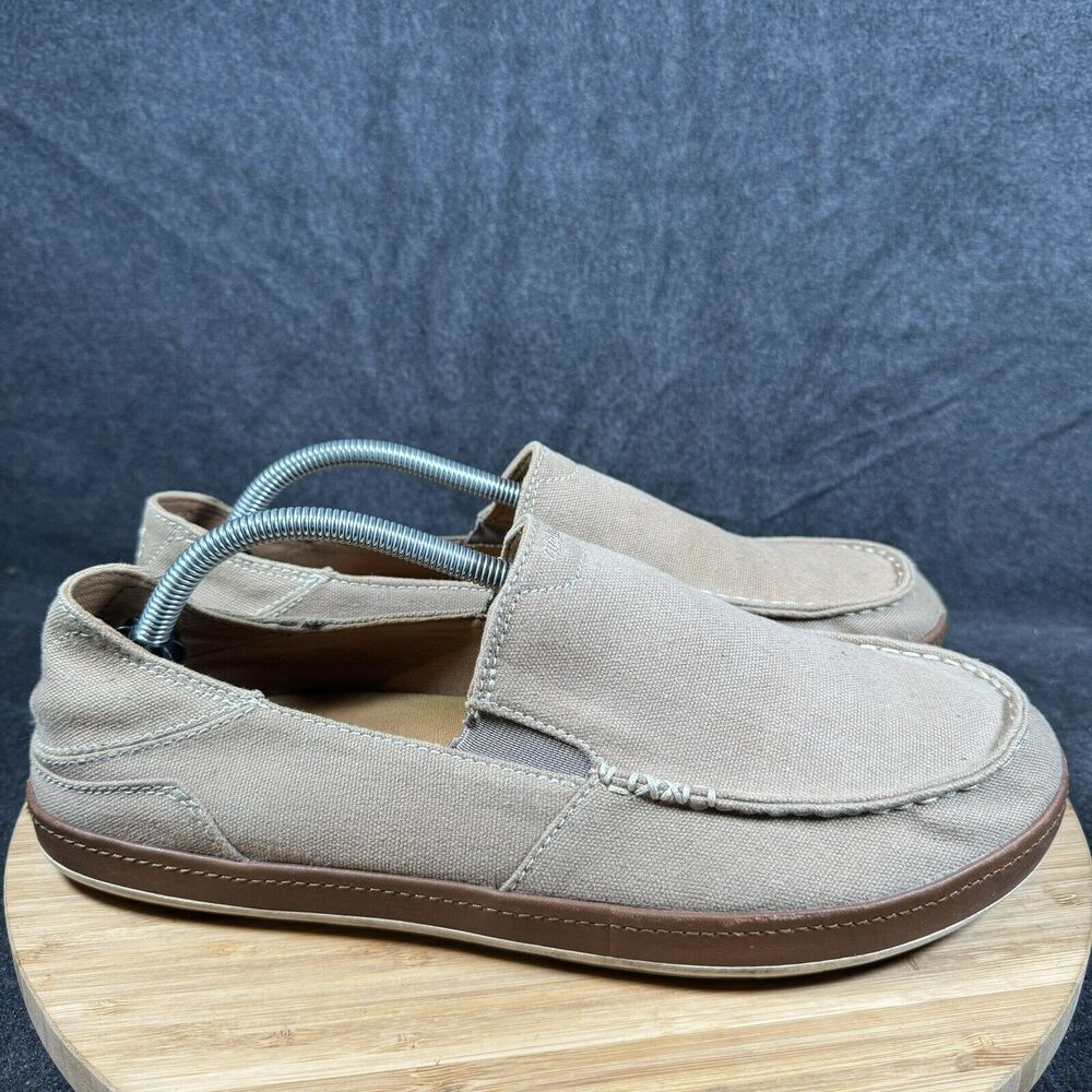 OluKai Puhalu Canvas Men's Size 11 Khaki Beige Slip On Casual Shoes 10294-1033